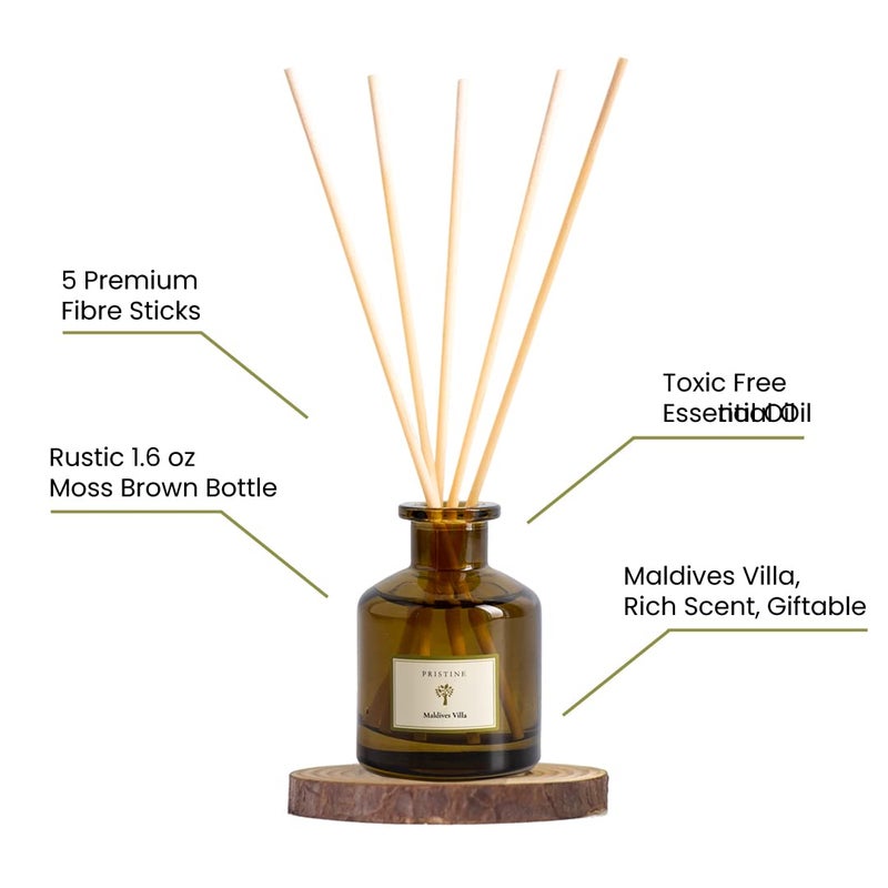 PRISTINE Maldives Villa/Inspired by Marriott Hotel Reed Diffuser for Home | Citrusy Grapefruit, Apple/Ocean Breeze/Sandalwood Oil Reed Diffuser Set & Reed Diffuser Sticks | Home Decor Scent Diffuser - Image 4